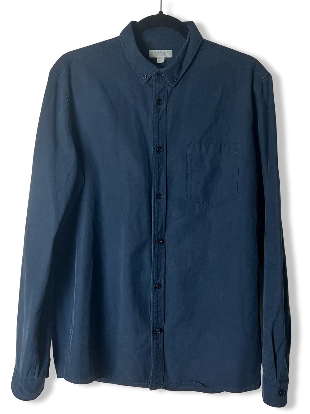 COS Men Button Down Shirt Long Sleeve Collared Blue Cotton Stretch Sz. M